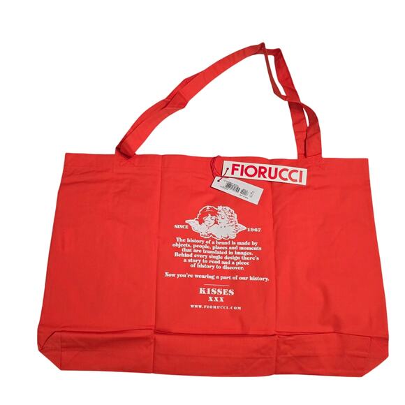 Fiorucci Bright Red Tote Bag with Angel Kisses Graphic NWT - Picture 2 of 2